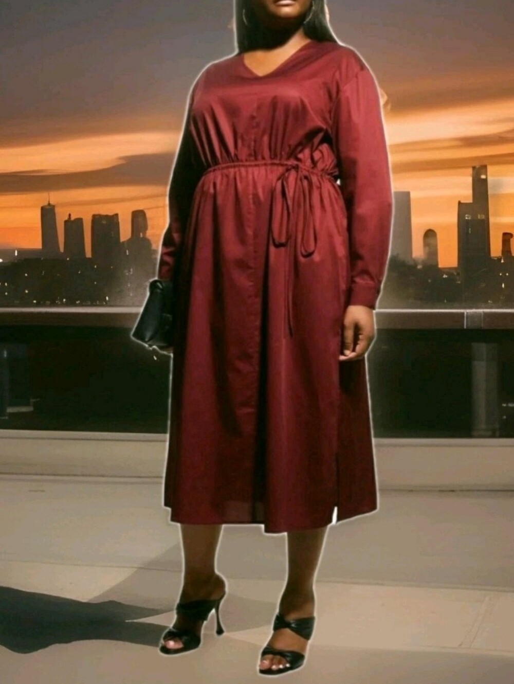 HARSHMAN: LOS ANGELES: $320: BELINDA: DRESS: BURGUNDY: SIZE: 3X: BRAND NEW